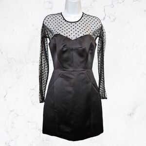 Milly Black Satin Polka Dot Sheer Sleeve Cocktail Dress